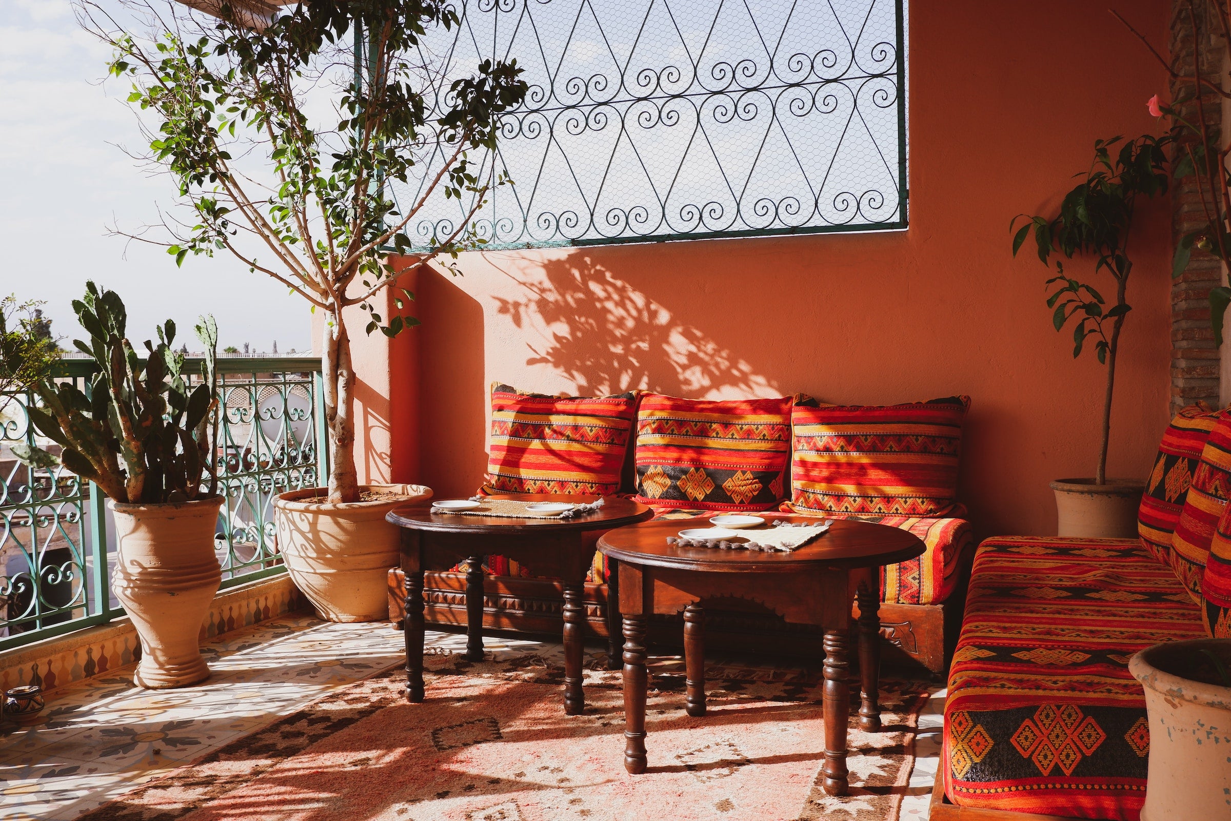 this is a banner image showing a moroccan seating , a welcomming seating filled with moroccan handmade products