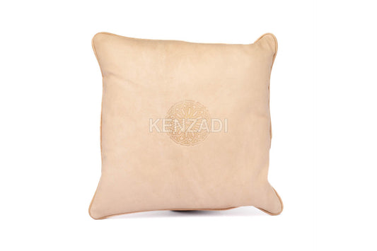 Moroccan Leather Pillow, Beige traditional Throw Pillow Case by Kenzadi - Handmade by My Poufs