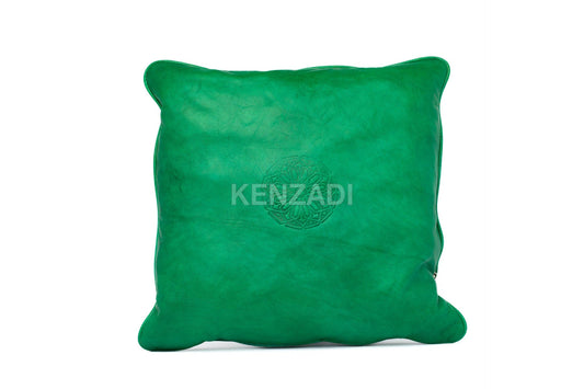 Handmade Moroccan green leather pillowcase - elegant, modern, and classic decor piece for home, car, or commercial use. Available in many colors and easy to clean.