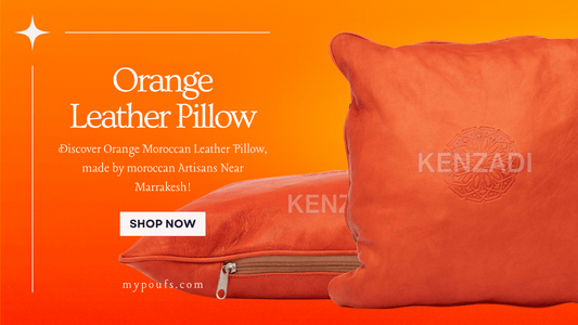 Unlock the Comfort: Orange Leather Pillow - My Poufs