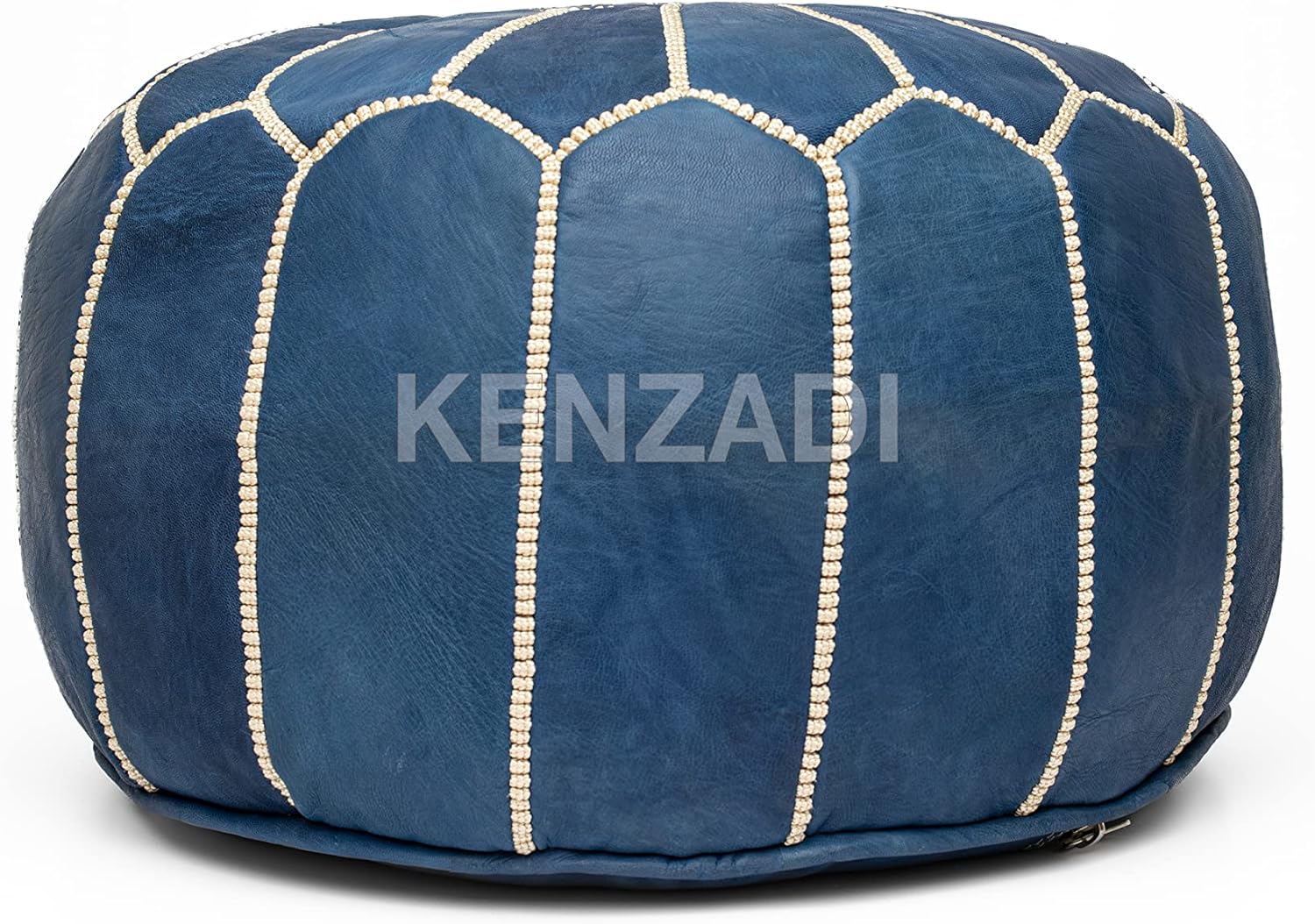 Genuine Leather Pouf Stuffed Handmade Stitched in Marrakech by Moroccan Artisans (Blue Jean) - Handmade by My Poufs