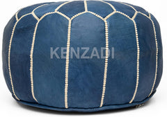 Genuine Leather Pouf Stuffed Handmade Stitched in Marrakech by Moroccan Artisans (Blue Jean) - Handmade by My Poufs