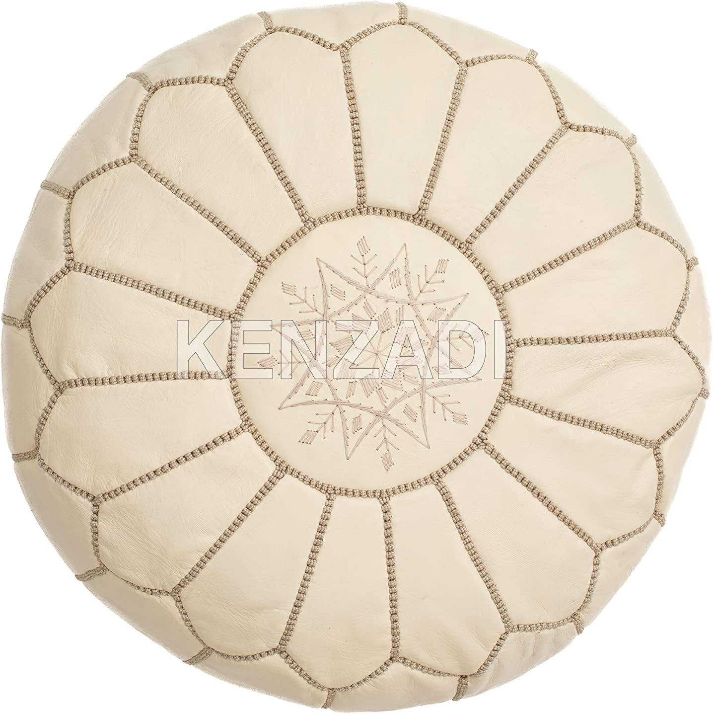 Genuine Leather Pouf Stuffed Handmade Stitched in Marrakech by Moroccan Artisans (Creamy White) - Handmade by My Poufs