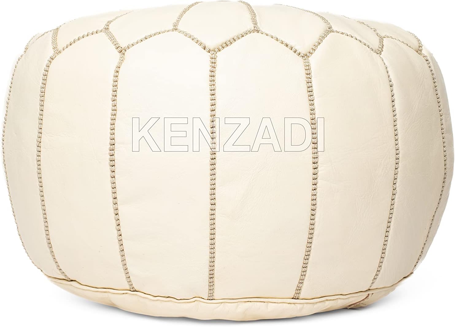 Genuine Leather Pouf Stuffed Handmade Stitched in Marrakech by Moroccan Artisans (Creamy White) - Handmade by My Poufs