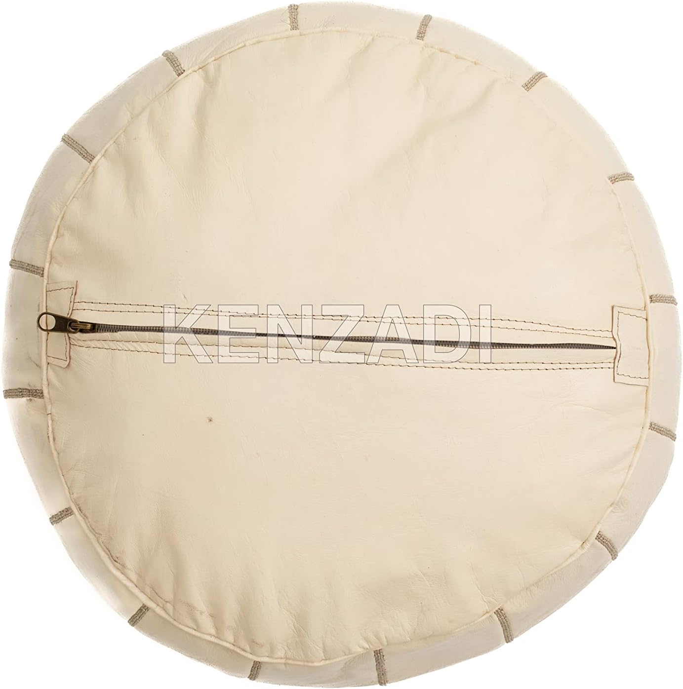 Genuine Leather Pouf Stuffed Handmade Stitched in Marrakech by Moroccan Artisans (Creamy White) - Handmade by My Poufs