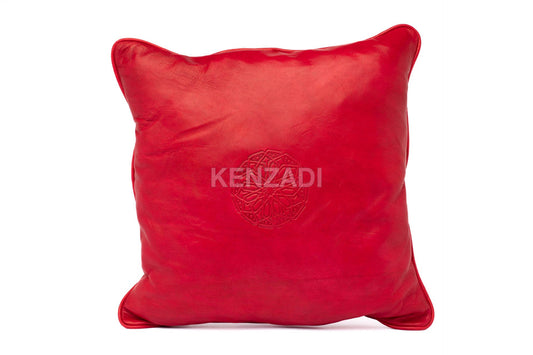 Moroccan Leather Pillow, Red traditional Throw Pillow Case by MyPoufs.com - Handmade by My Poufs