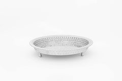 12.2 Inch Moroccan Handmade Serving Tea Tray Silver Plated Brass Handcrafted Plate in Fez Morocco - Handmade by My Poufs