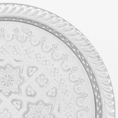 12.2 Inch Moroccan Handmade Serving Tea Tray Silver Plated Brass Handcrafted Plate in Fez Morocco - Handmade by My Poufs