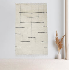 Authentic Moroccan Beni Ouarain Rug - 5x8 Area Rug - White with Geometric Patterns