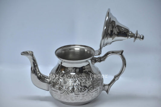 Moroccan 4 Cups Tea Pot Handmade Serving Small Brass Silver Plated Teapot Hand Carved In Fes Morocco - Handmade by My Poufs