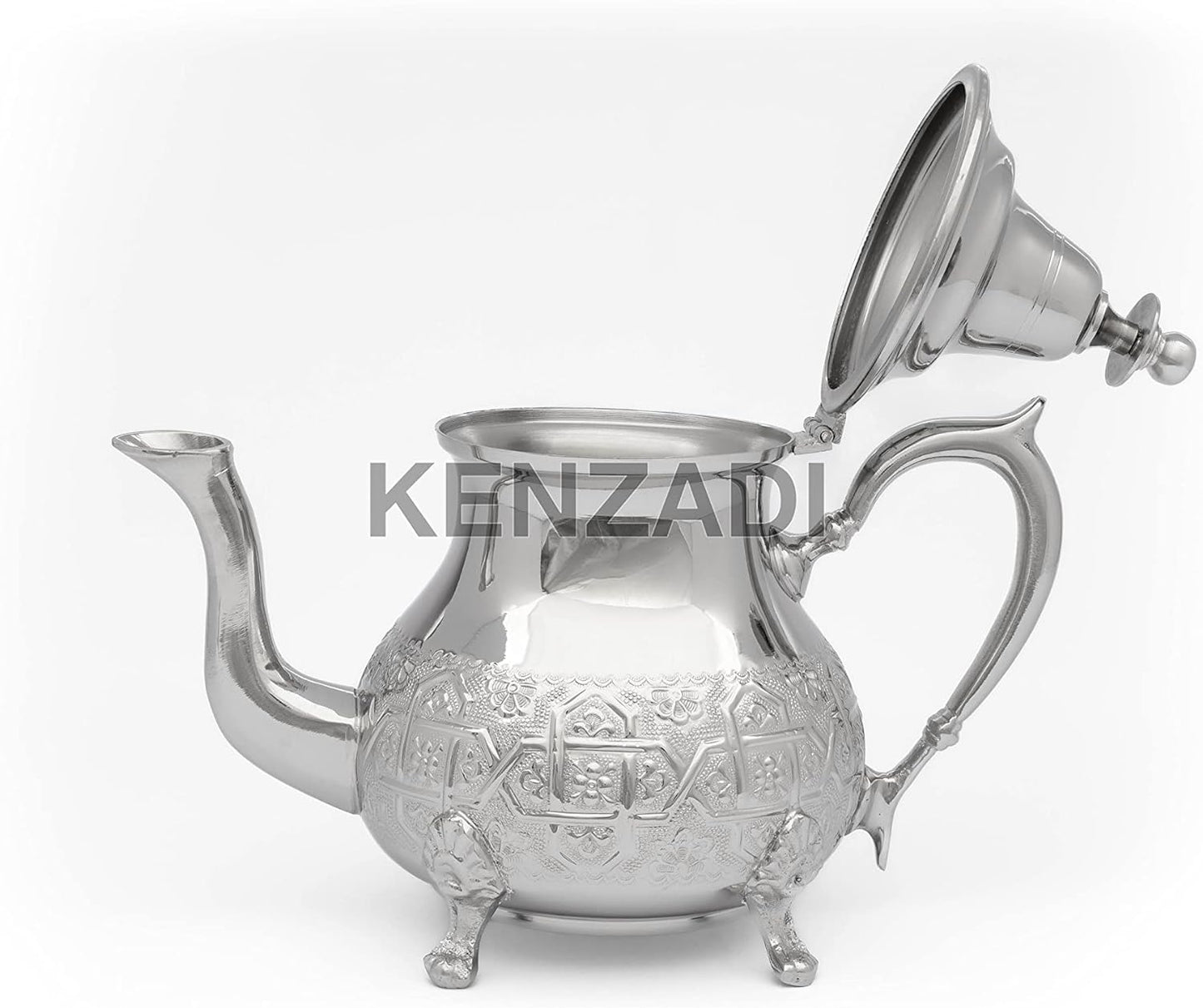 Moroccan 8 Cups Tea Pot Handmade Serving Medium Brass Silver Platted Teapot Hand Carved In Fes Morocco - Handmade by My Poufs