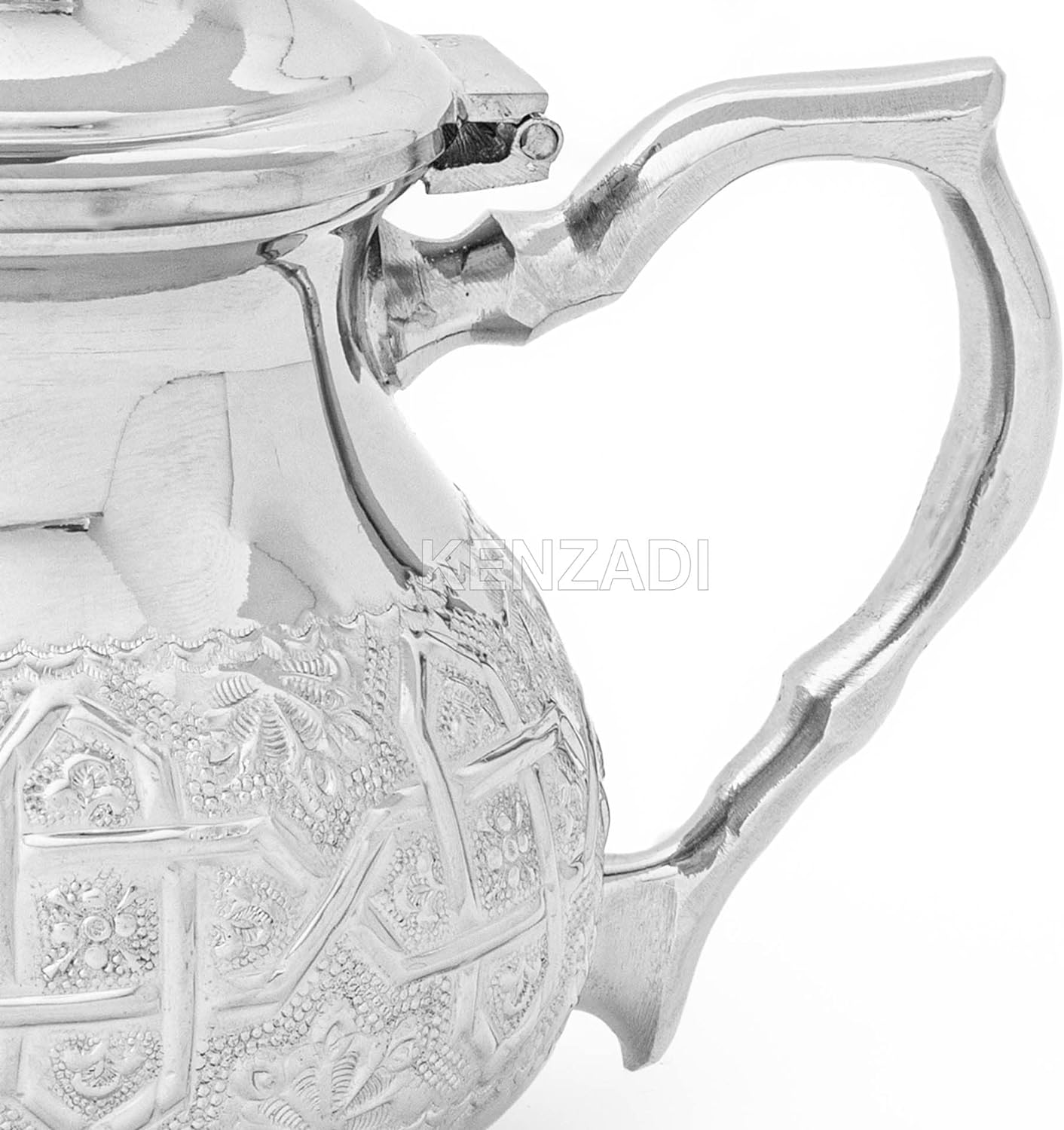 Moroccan 8Cups 20oz Teapot Handmade Brass Silver Plated Hand Carved In Fes Morocco - Handmade by My Poufs