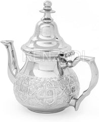 Moroccan 8Cups 20oz Teapot Handmade Brass Silver Plated Hand Carved In Fes Morocco - Handmade by My Poufs