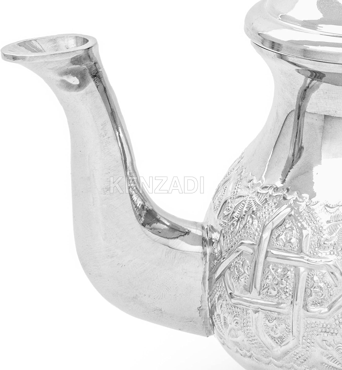 Moroccan 8Cups 20oz Teapot Handmade Brass Silver Plated Hand Carved In Fes Morocco - Handmade by My Poufs