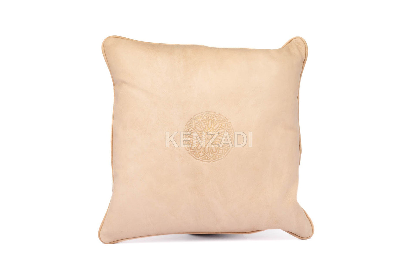 Moroccan Leather Pillow, Beige traditional Throw Pillow Case by Kenzadi - Handmade by My Poufs