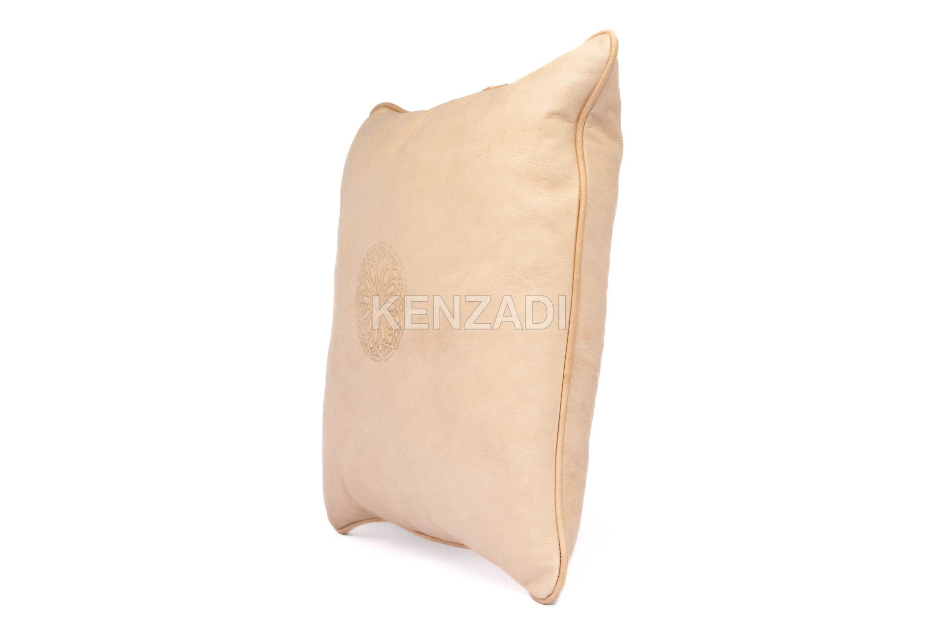 Moroccan Leather Pillow, Beige traditional Throw Pillow Case by Kenzadi - Handmade by My Poufs