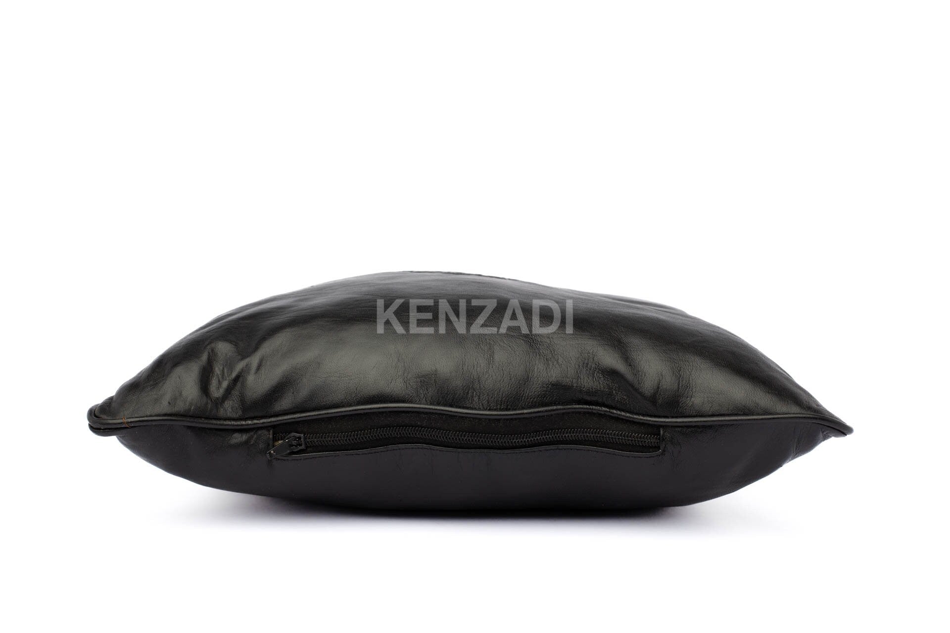 Moroccan Leather Pillow, Black traditional Throw Pillow Case by Kenzadi - Handmade by My Poufs