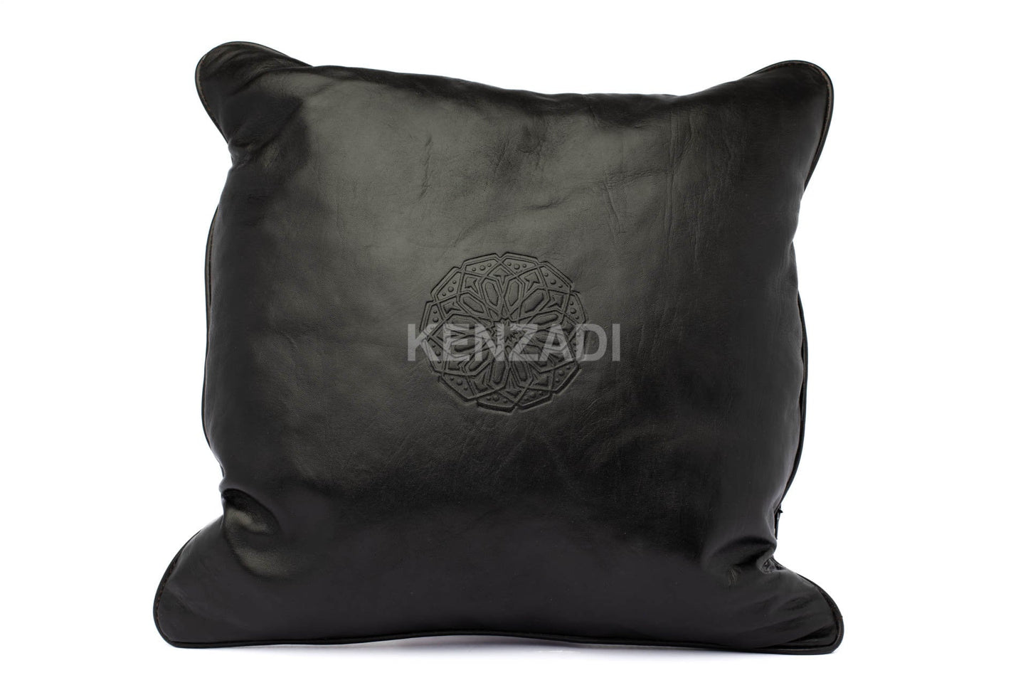 Moroccan Leather Pillow, Black traditional Throw Pillow Case by Kenzadi - Handmade by My Poufs