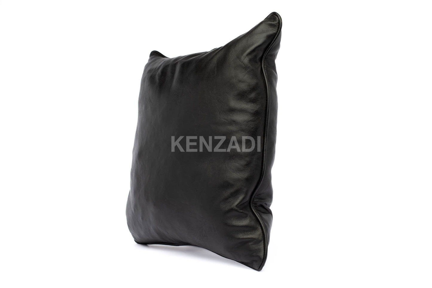 Moroccan Leather Pillow, Black traditional Throw Pillow Case by Kenzadi - Handmade by My Poufs