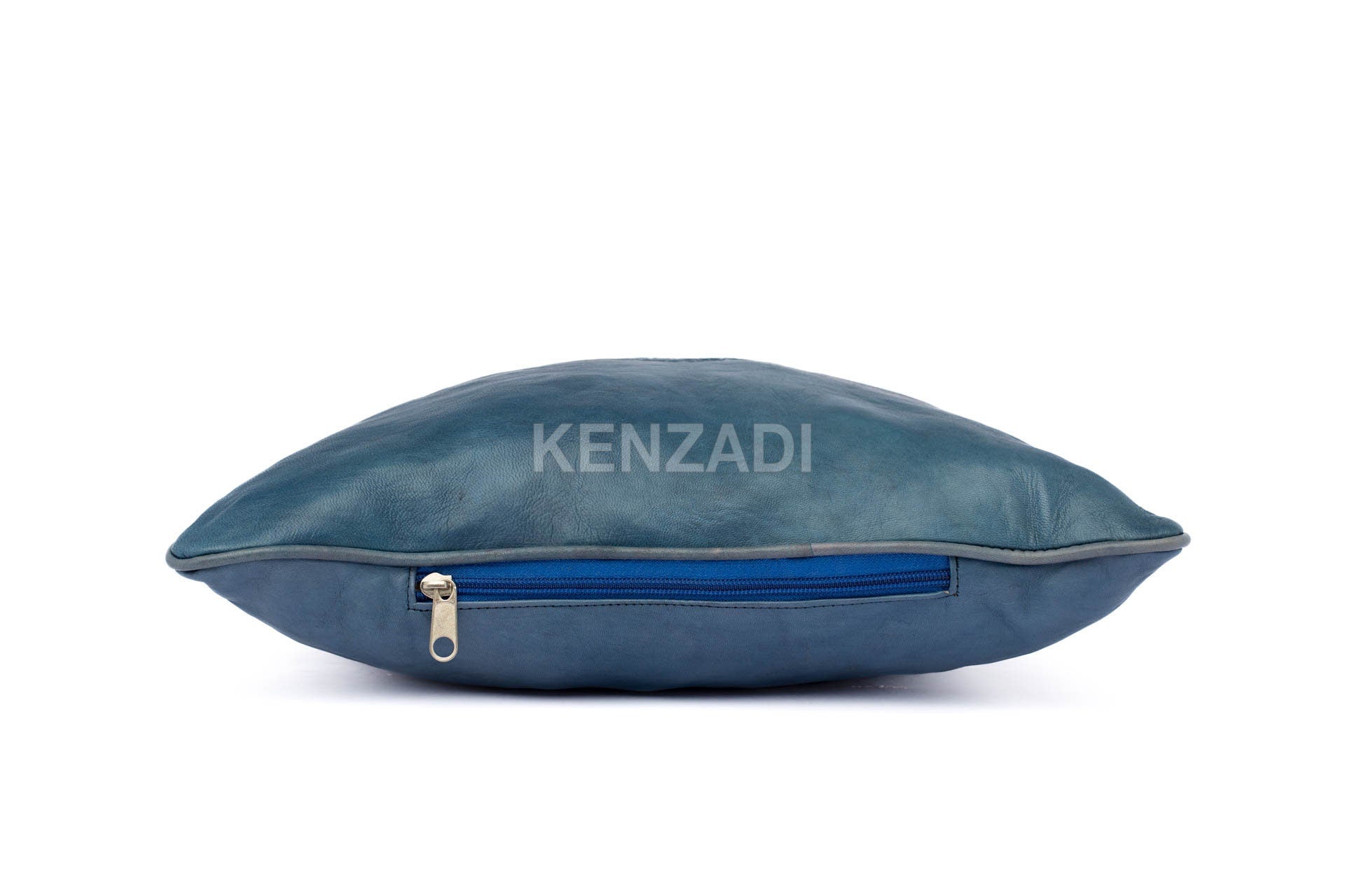 Moroccan Leather Pillow, Blue Jeans traditional Throw Pillow Case by Kenzadi - Handmade by My Poufs
