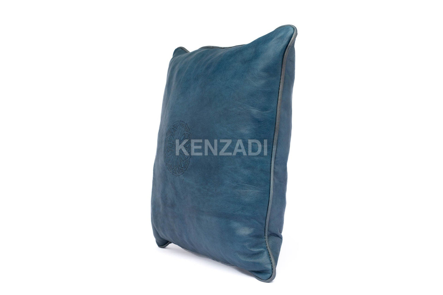 Moroccan Leather Pillow, Blue Jeans traditional Throw Pillow Case by Kenzadi - Handmade by My Poufs