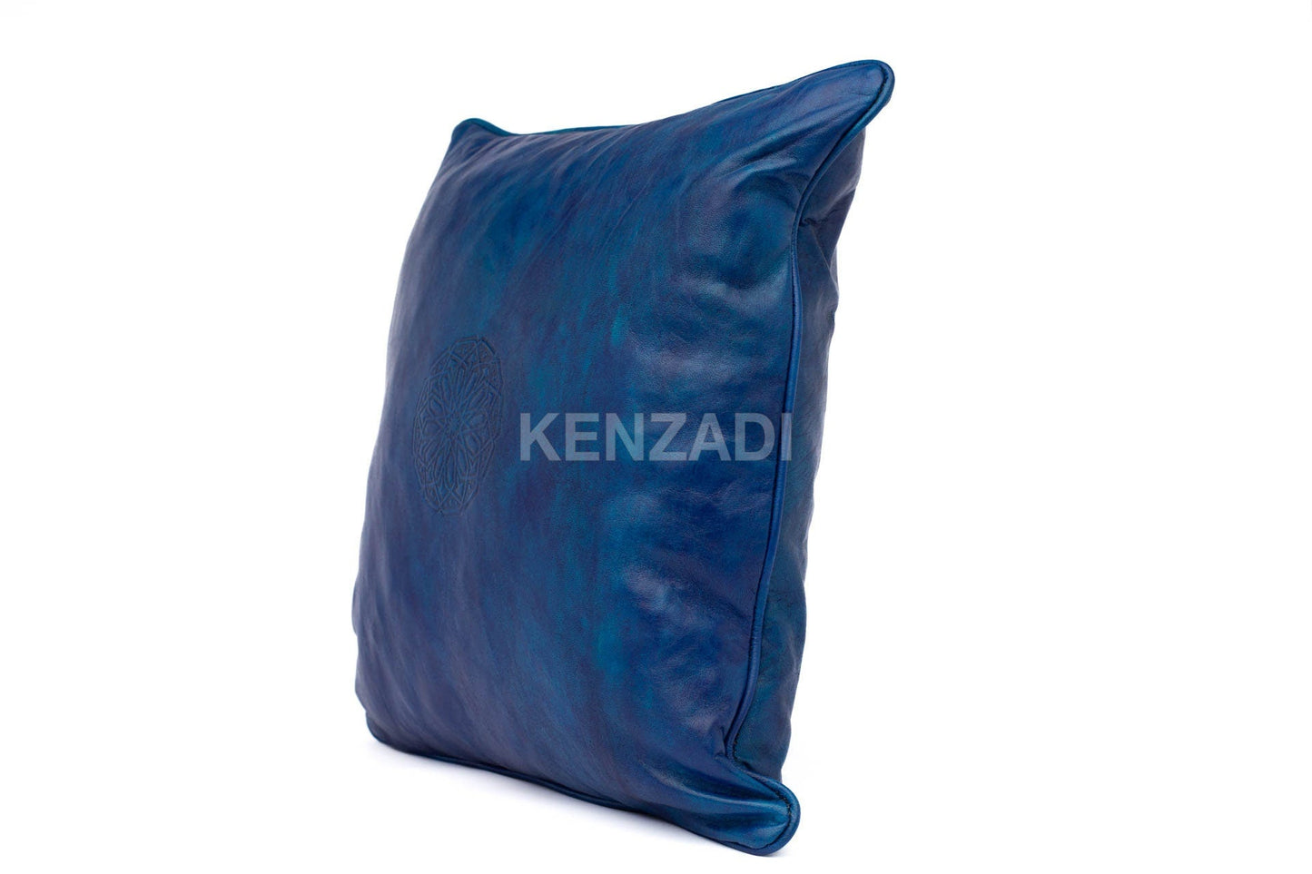 Moroccan Leather Pillow, Blue traditional Throw Pillow Case by Kenzadi - Handmade by My Poufs