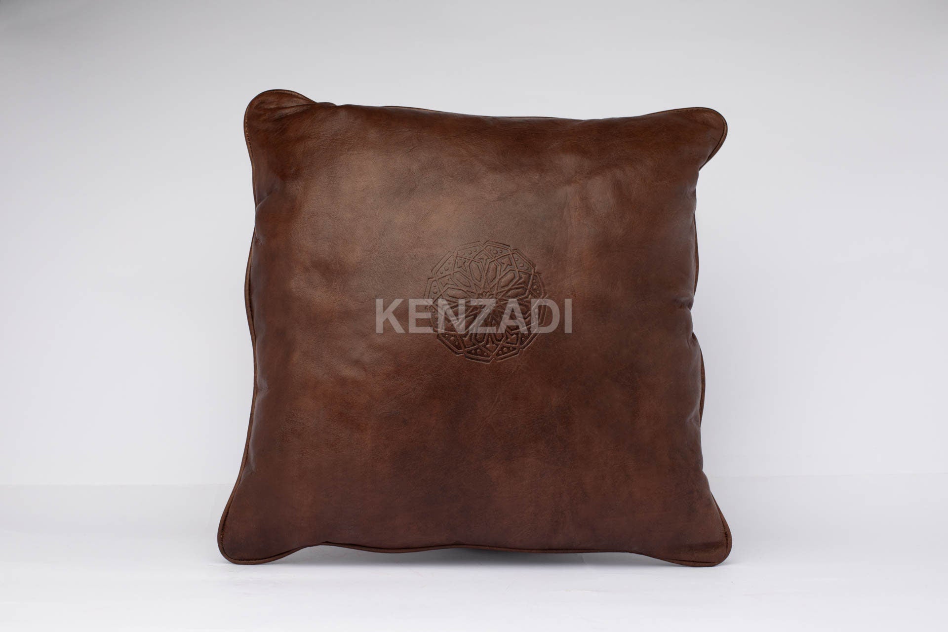 Moroccan Leather Pillow, Brown traditional Throw Pillow Case by Kenzadi - Handmade by My Poufs