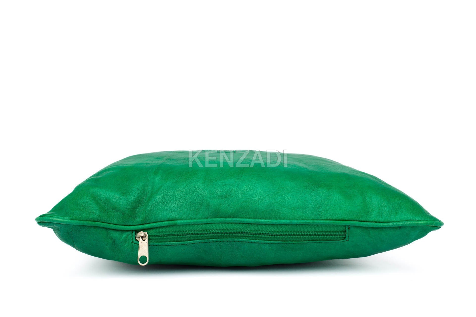 Handmade Moroccan green leather pillowcase - elegant, modern, and classic decor piece for home, car, or commercial use. Available in many colors and easy to clean.