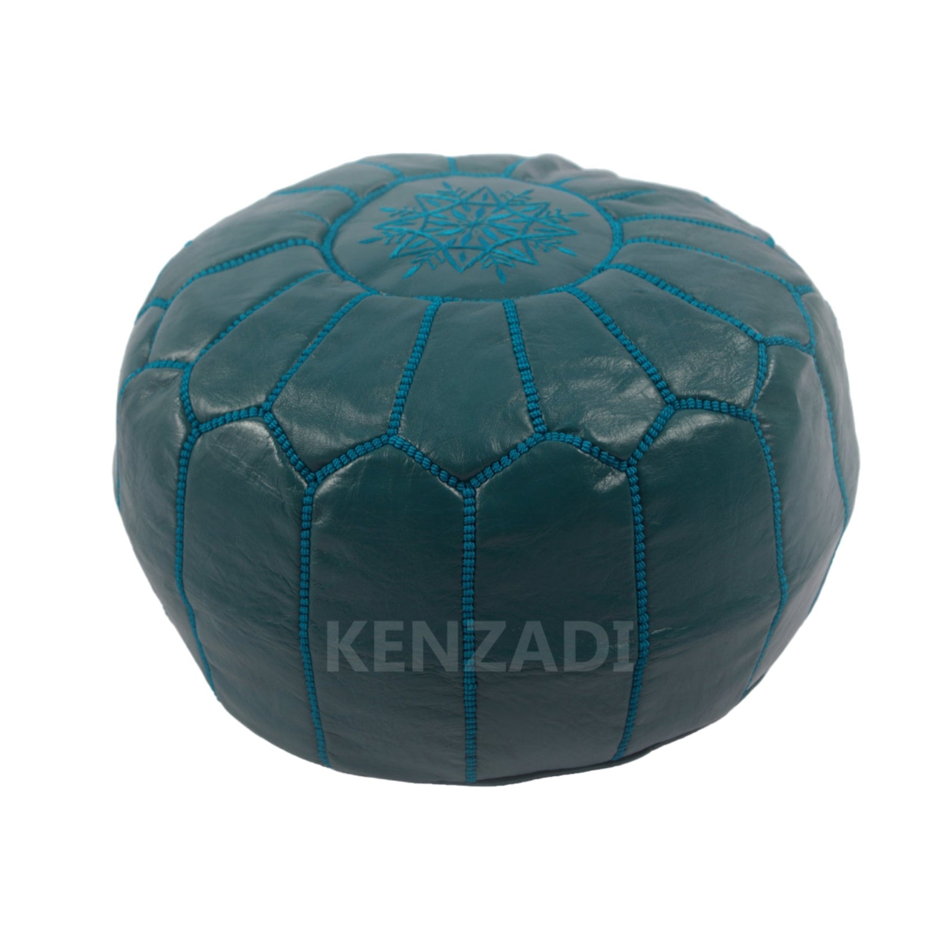 Moroccan leather pouf, round pouf, berber pouf, Dark Blue with Blue embroidery by Kenzadi - Handmade by My Poufs