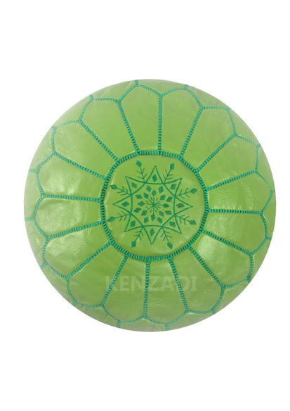 Image of green pouf in a boho living room