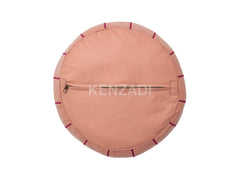 Moroccan leather pouf, round pouf, berber pouf, Light Pink pouf with Pink embroidery by Kenzadi - Handmade by My Poufs