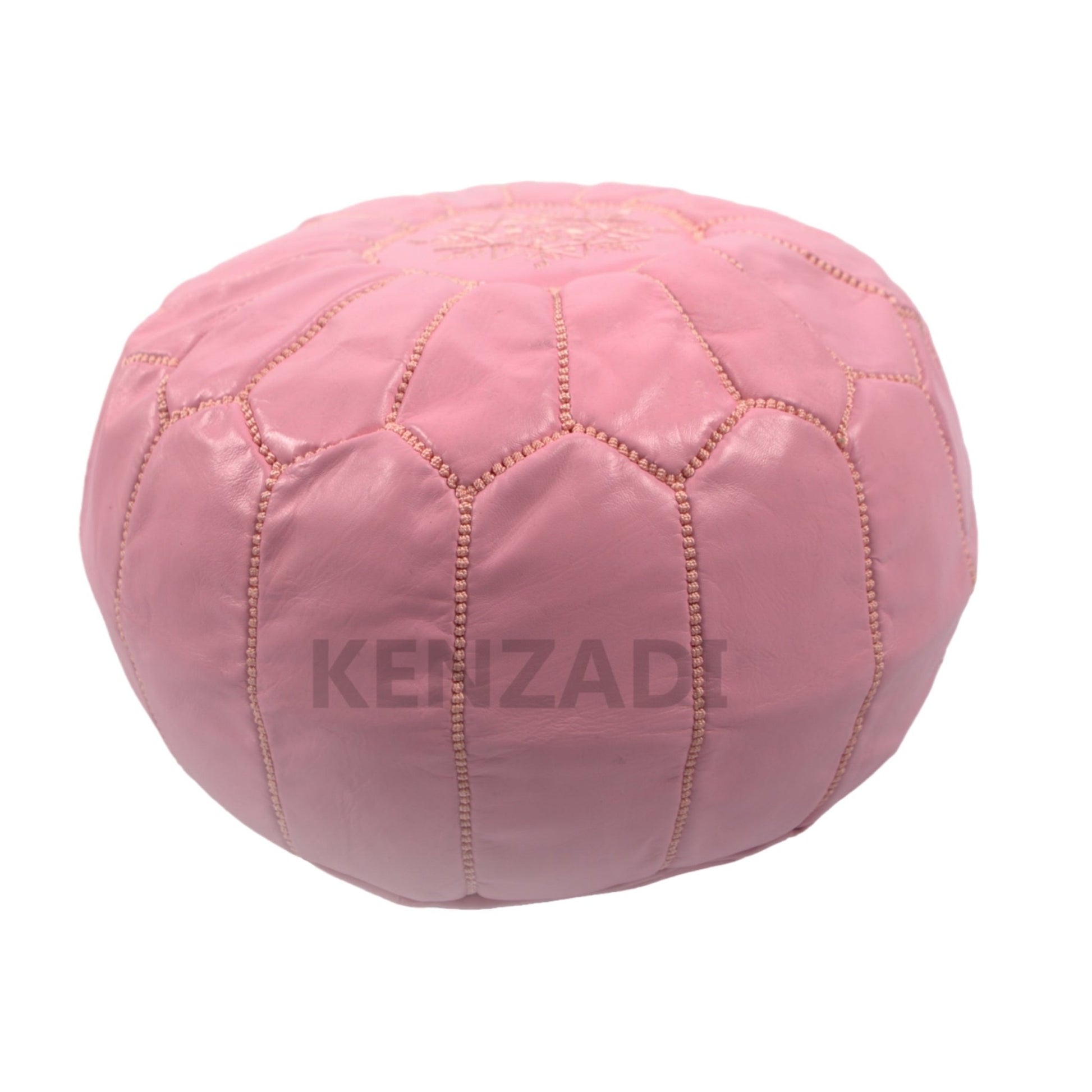 Moroccan leather pouf, round pouf, berber pouf, Light Pink with Pink embroidery by Kenzadi - Handmade by My Poufs