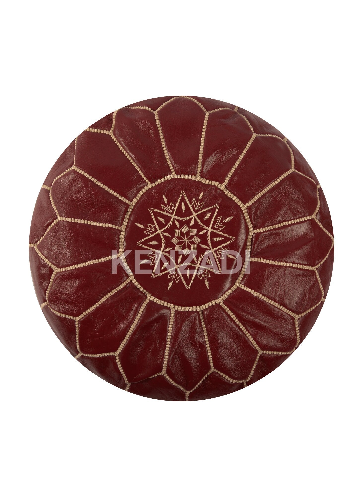 Handmade in premium Berber leather, this versatile pouf can be used as a footrest, pouf, or coffee table. Add a touch of bohemian style to your home with this unique and stylish piece
