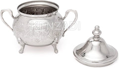 Moroccan Medium Sugar Bowl Container for Tea Pot Set Handmade Brass Silver Plated Teapot Hand Carved In Fes Morocco - Handmade by My Poufs