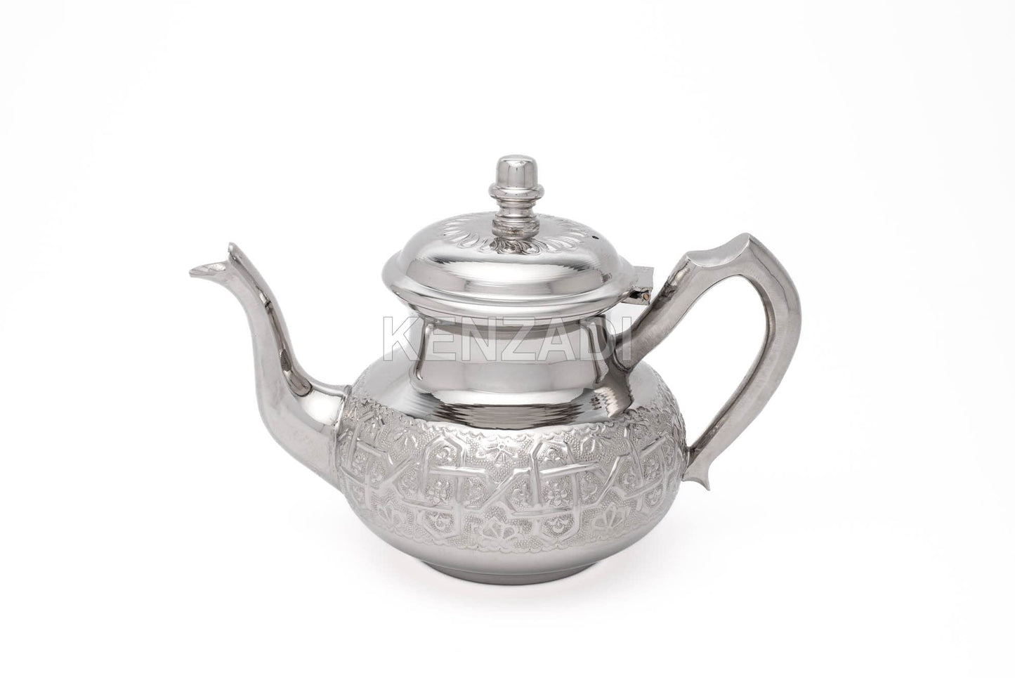 Moroccan Serving TeaPot Handmade Of Brass Silver Plated Hand Carved In Fes Morocco - Handmade by My Poufs