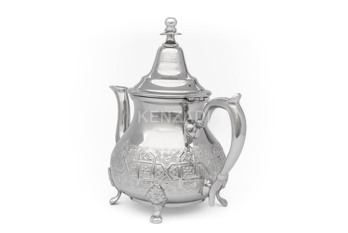 Moroccan Serving TeaPot Handmade Of Brass Silver Plated Hand Carved In Fes Morocco - Handmade by My Poufs