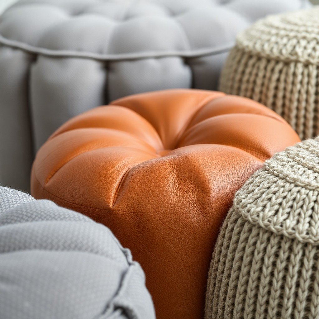 Image 2 showing fabric pouf vs leather pouf vs knitted pouf durability comparison