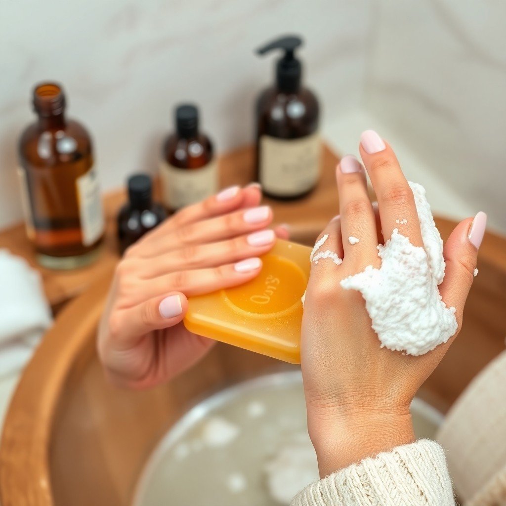 Woman applying argan oil soap to her face, showcasing its cleansing and nourishing properties