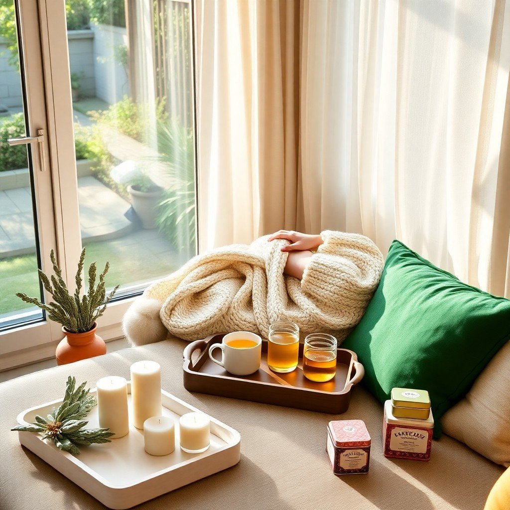 Wellness-first interior design with herbal tea ritual enhancing home ambience and mental clarity through aromatic botanical blends