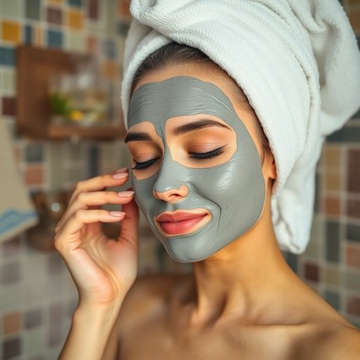 Woman applying rhassoul clay mask during a Moroccan hammam spa ritual at home