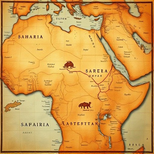 Vintage map of trans‑Saharan trade routes illustrating spice caravans that influenced harira soup
