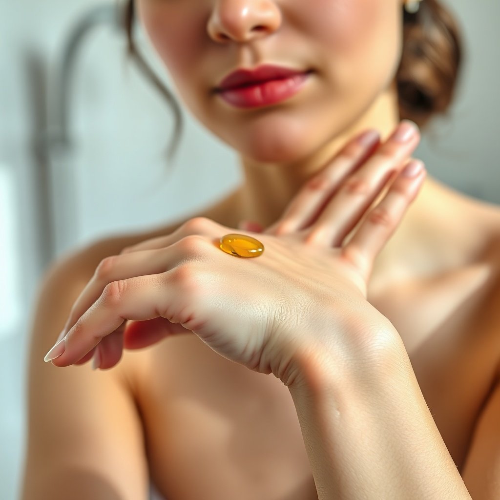 Woman applying natural oil to forearm, demonstrating hydration benefits for dry skin