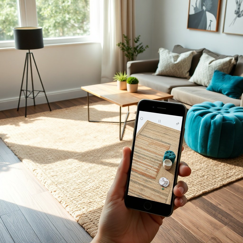 Layered rug design illustrating Berber rug styling with jute base, teal accents, and sustainable décor