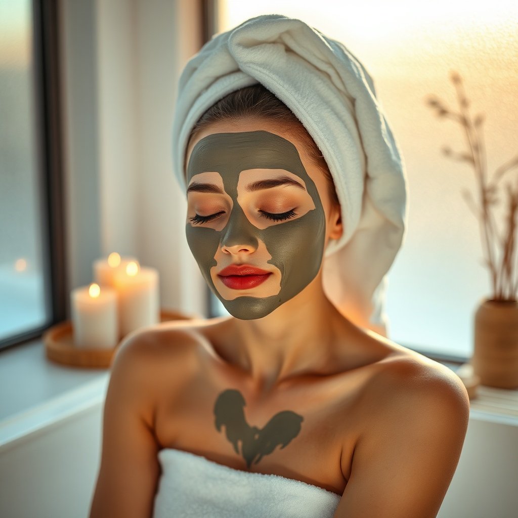 A woman relaxing with a Rhassoul clay mask on her face during a spa treatment, demonstrating the rejuvenating effects of Rhassoul clay skin care.