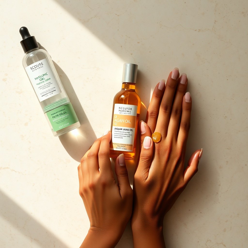 Two individuals with different complexions layering argan oil for face over their moisturizers, illustrating how this non-comedogenic seal supports skin barrier repair across various skin types.