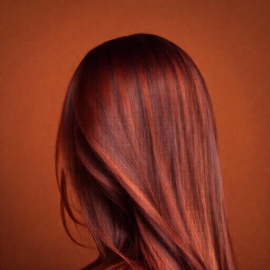 Glossy copper and burgundy toned hair demonstrating the permanent, conditioning results of natural henna hair dye on healthy medium-length locks