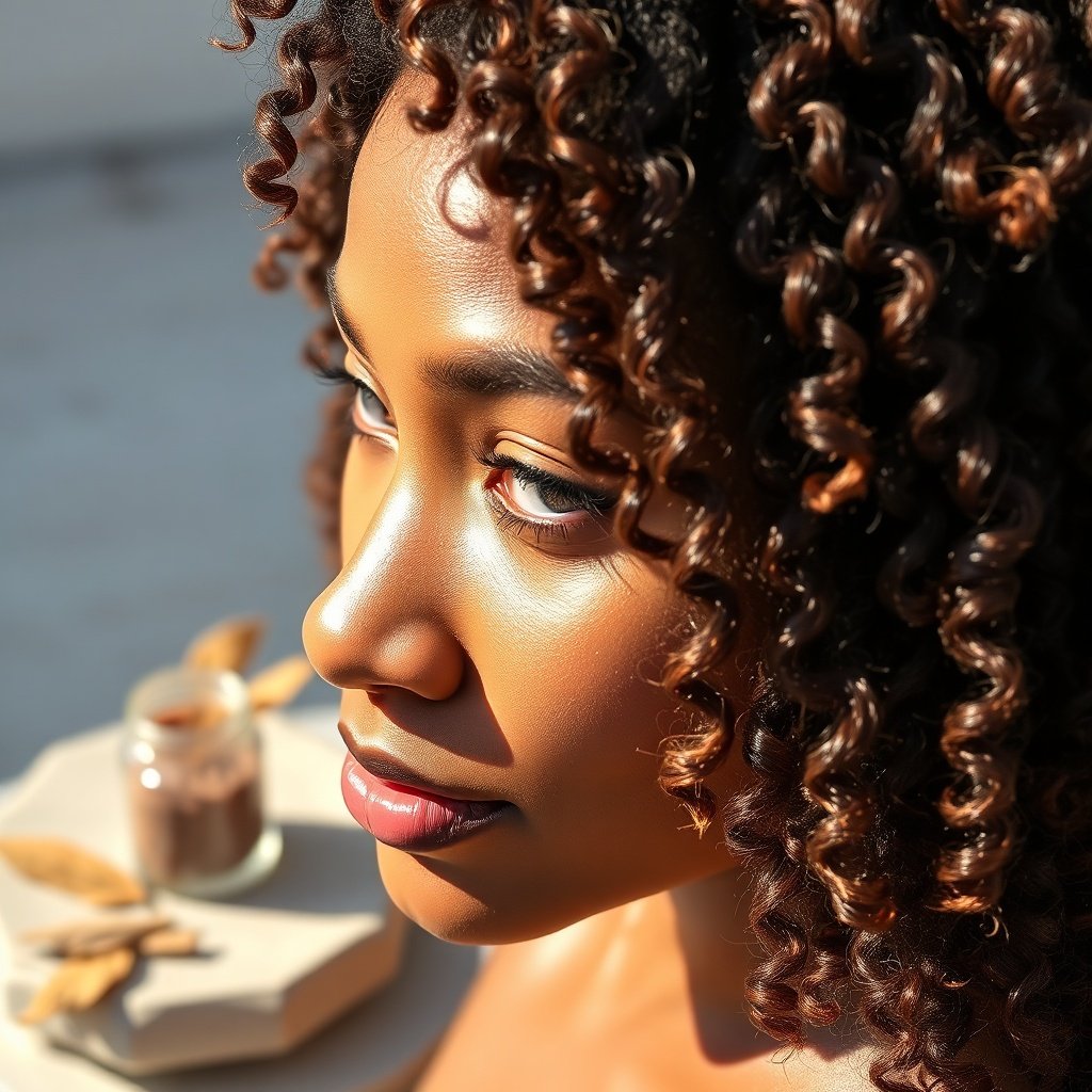 Close-up of healthy, glossy natural hair transformed by henna for natural hair, showcasing increased strength, shine, and a vibrant semi-permanent reddish-orange botanical stain.